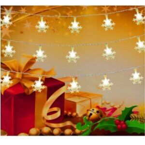 Christmas Snowflake String Lights – 40 LED, 20ft, Battery Powered, Waterproof, I